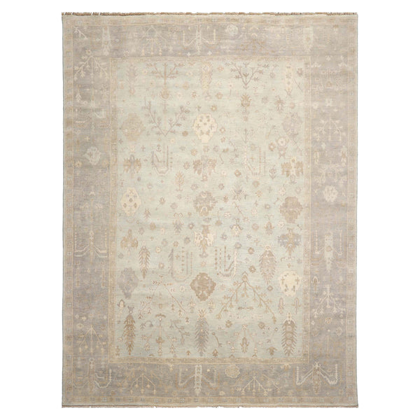 LoomBloom Mint Wool Rug Hand Knotted Oushak Stone Wash Traditional Style