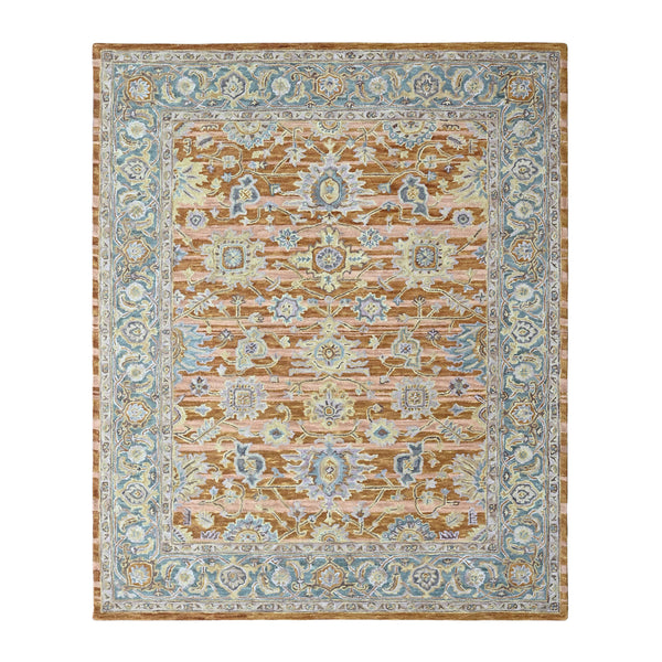 Multi Size Burnt Orange Light Yellow Turquoise Color Hand Tufted Handmade Wool Modern & Contemporary Oriental Rug