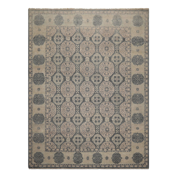 8x10 Gray, Beige, Blush Color Hand Knotted  Wool Transitional Oriental Rug