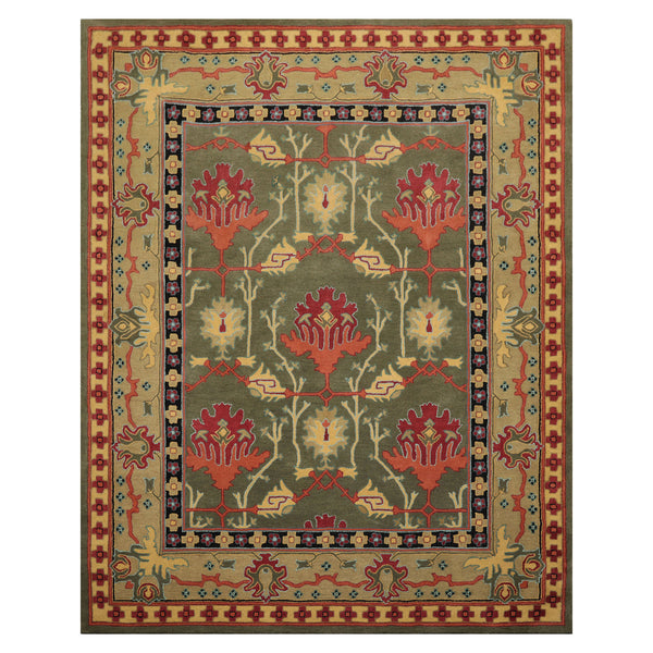 8x10 LoomBloom Green Hand Tufted Wool Rug  Arts & Crafts Donegal Design
