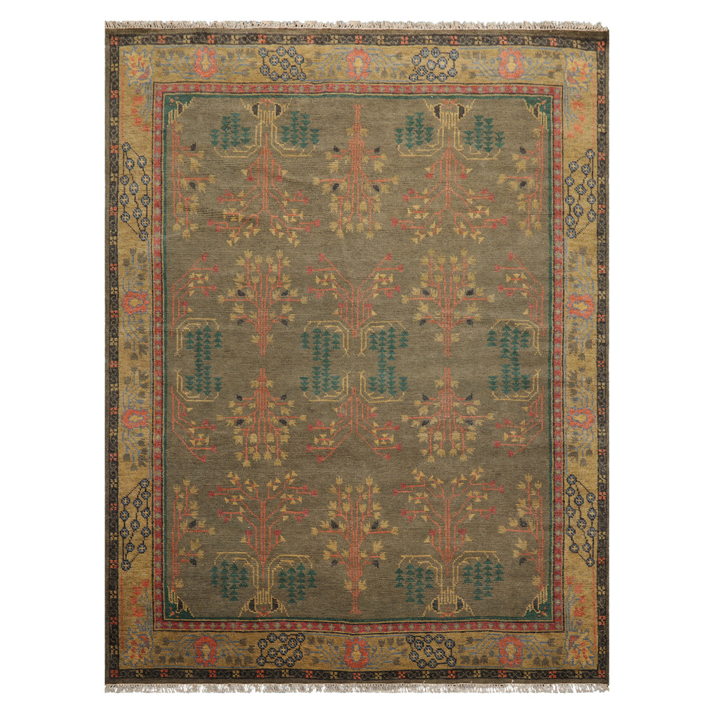 Multi Size Green Pistachio Coral Color Hand Knotted Donegal Wool Arts & Crafts/Mission Oriental Rug