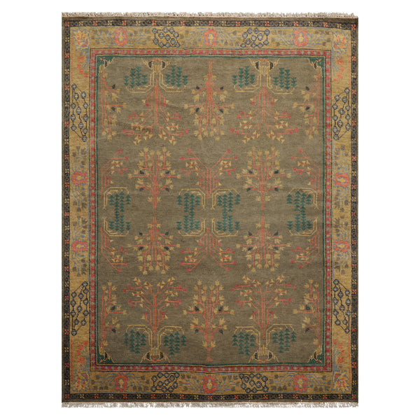 Multi Size Green Pistachio Coral Color Hand Knotted Donegal Wool Arts & Crafts/Mission Oriental Rug