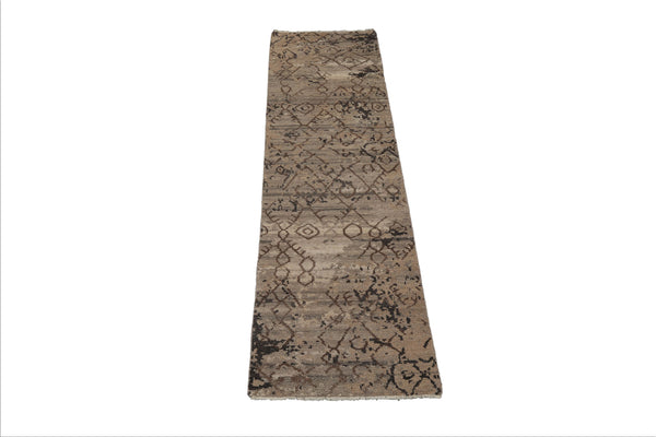 Runner Taupe, Gray, Beige Color Hand Knotted Oushak Wool Modern Oriental Rug