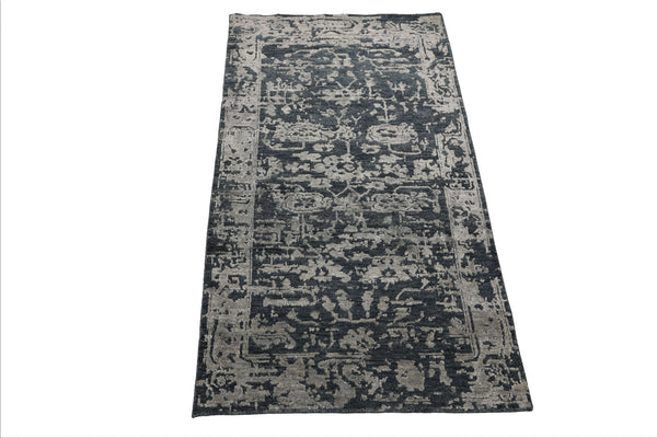 3x5 Blue, Slate, Gray Color Hand Knotted Tibetan Wool and Silk Contemporary Oriental Rug