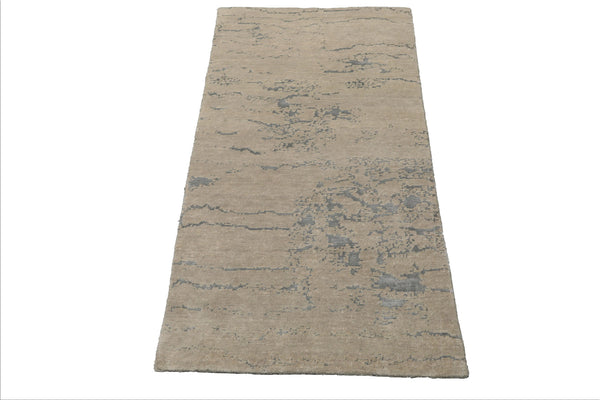3x5 Gray, Tone on Tone Gray, Color Hand Knotted Tibetan Wool and Silk Modern & Contemporary Oriental Rug