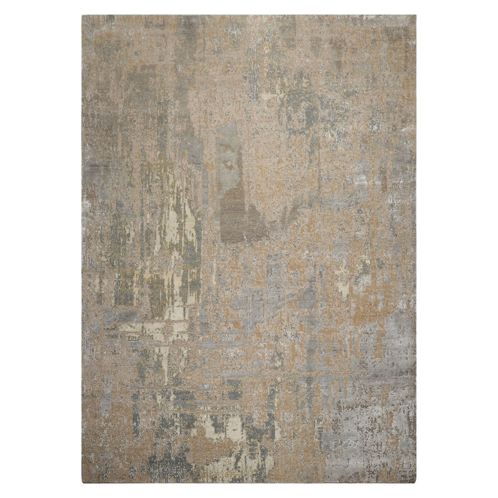 10x14 Beige, Gray, Tan Color Hand Knotted Sherpa Wool and Silk Modern Oriental Rug