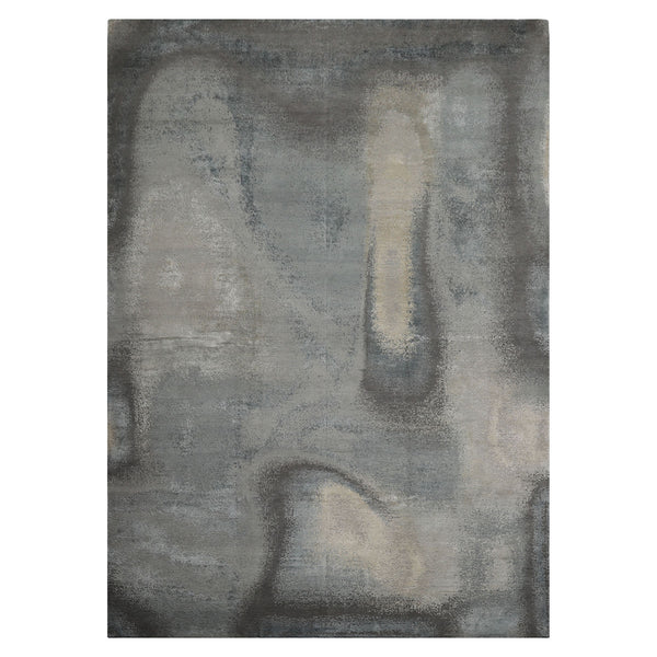 10x14 Gray, Beige, Celadon Color Hand Knotted Sherpa Wool and Silk Modern Oriental Rug