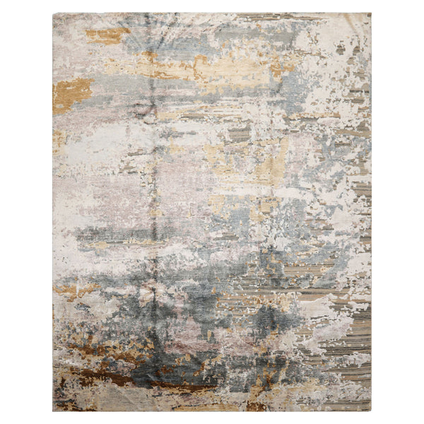 8x10 Gray, Ivory, Slate Color Hand Knotted Sherpa Wool and Silk Modern Oriental Rug