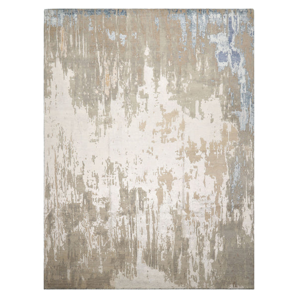 9x12 Gray, Beige, Blue Color Hand Knotted Sherpa Wool and Silk Modern Oriental Rug