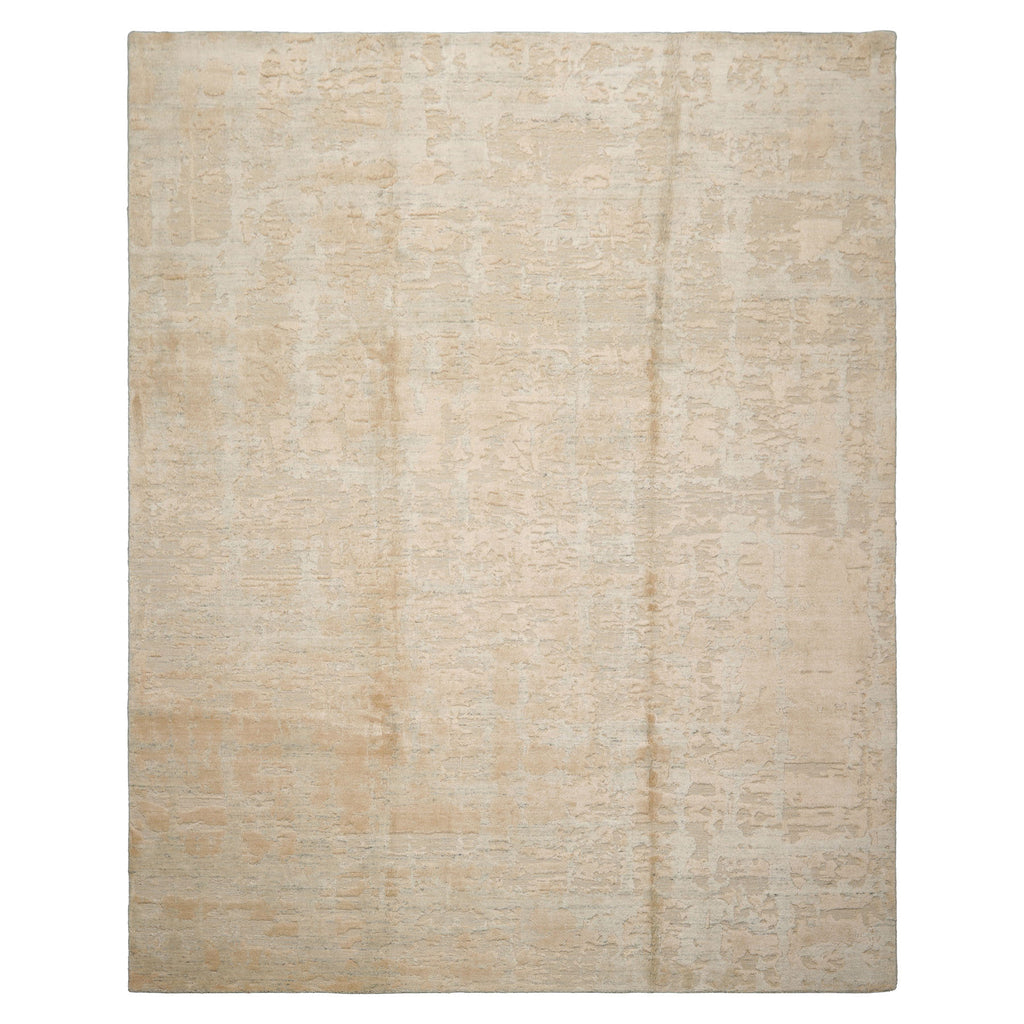 8x10 Beige, Faded Peach, Sea Foam Color Hand Loomed Sherpa Wool and Silk Modern Oriental Rug