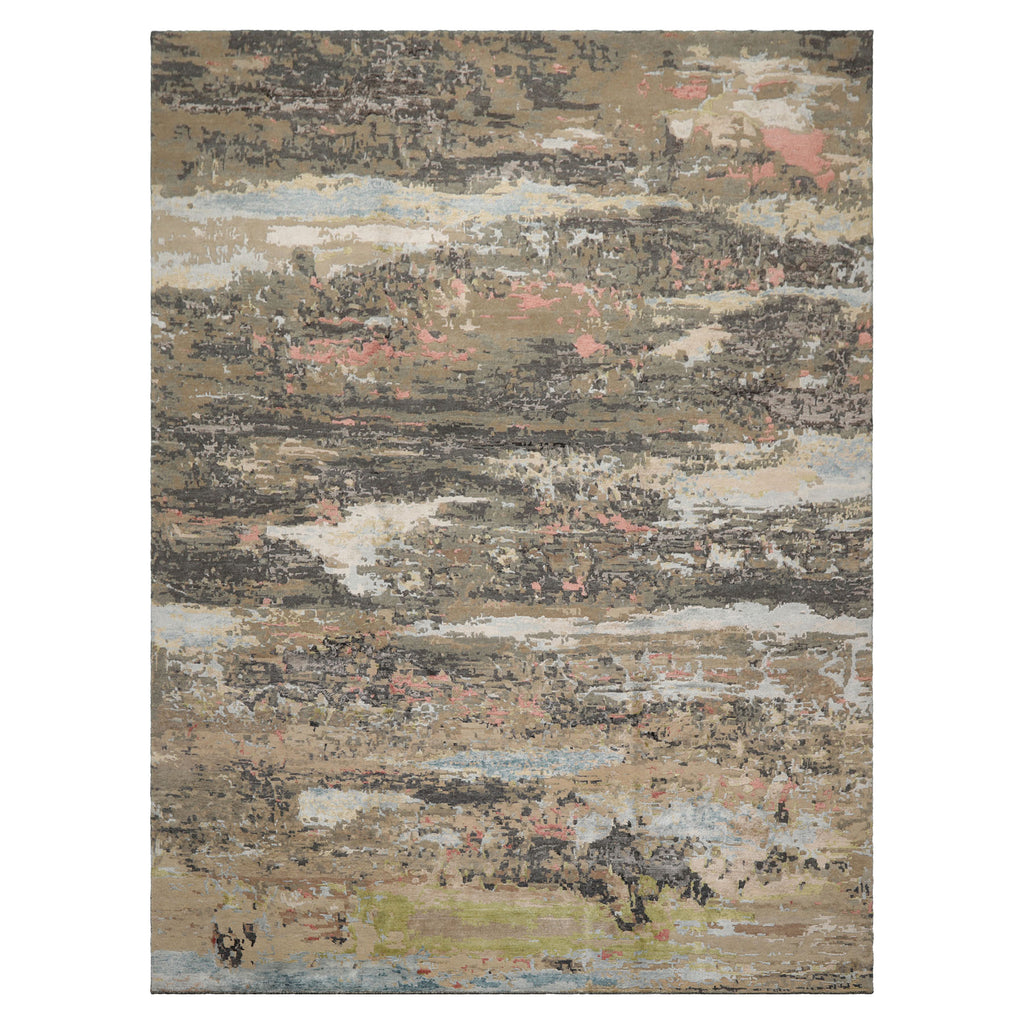 9x12 Beige, Tan, Gray Color Hand Knotted Sherpa Wool and Silk Modern Oriental Rug