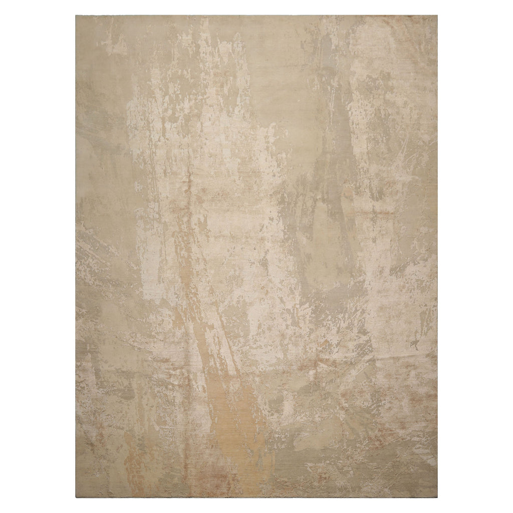9x12 Beige, Gray, Taupe Color Hand Knotted Sherpa Wool and Silk Modern Oriental Rug