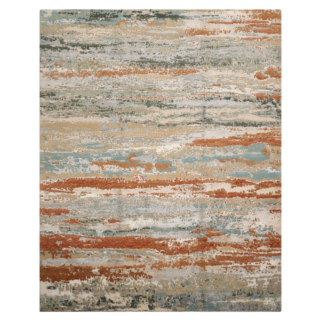 8x10 Beige, Aqua, Brown Color Hand Knotted Sherpa Wool and Silk Modern Oriental Rug
