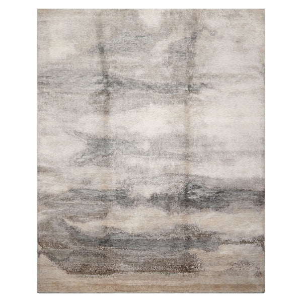 8x10 Beige, Gray, Tan Color Hand Knotted Sherpa Wool and Silk Modern Oriental Rug