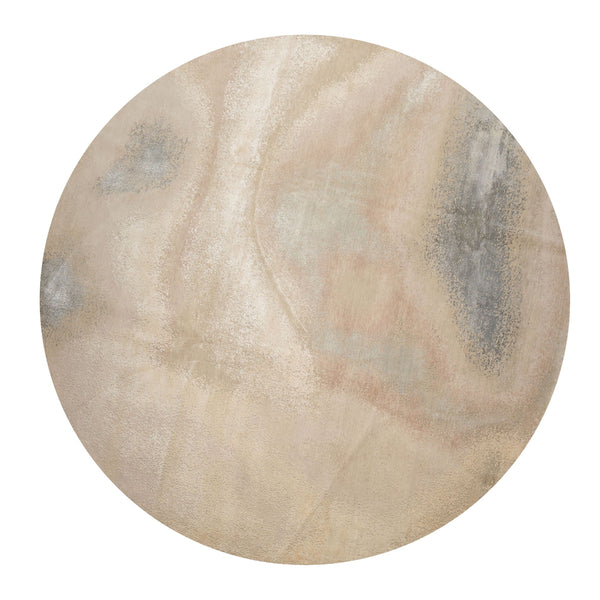 Round Beige, Taupe, Ivory Color Hand Knotted Sherpa Wool and Silk Modern Oriental Rug