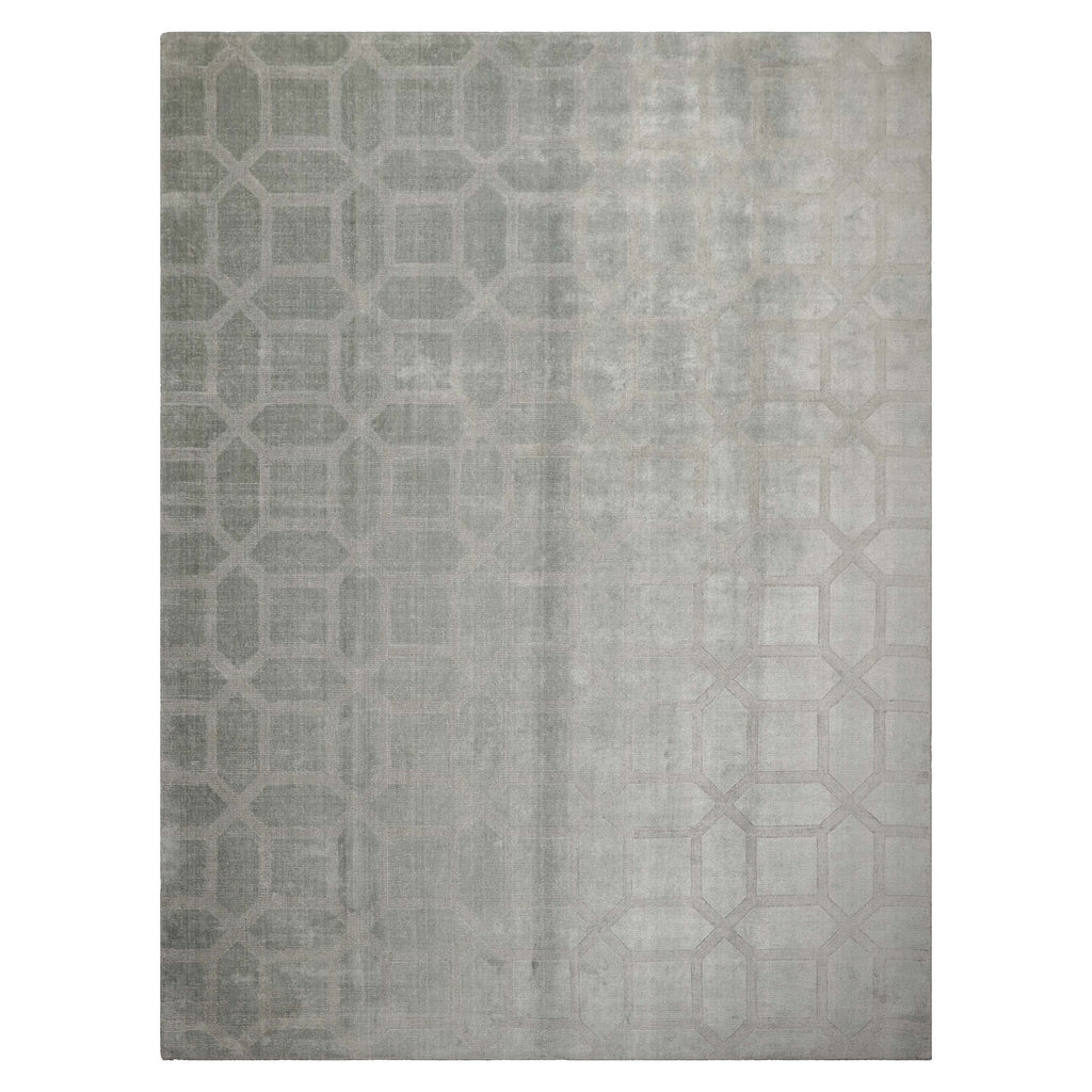 9x12 Tone on Tone Gray, , Color Hand Knotted Ribbed Bamboo Silk Modern Oriental Rug