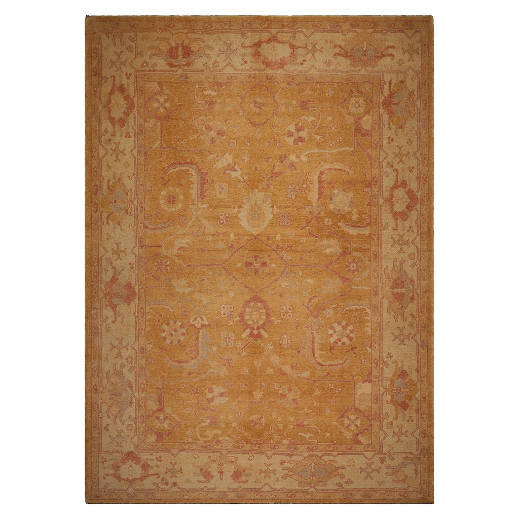 10x14 Gold, Rust, Beige Color Hand Knotted All-Over Wool Traditional Oriental Rug