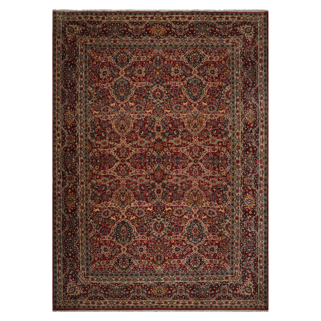 10x14 Red, Midnight Blue, Ivory Color Hand Knotted Pictorial Wool Traditional Oriental Rug