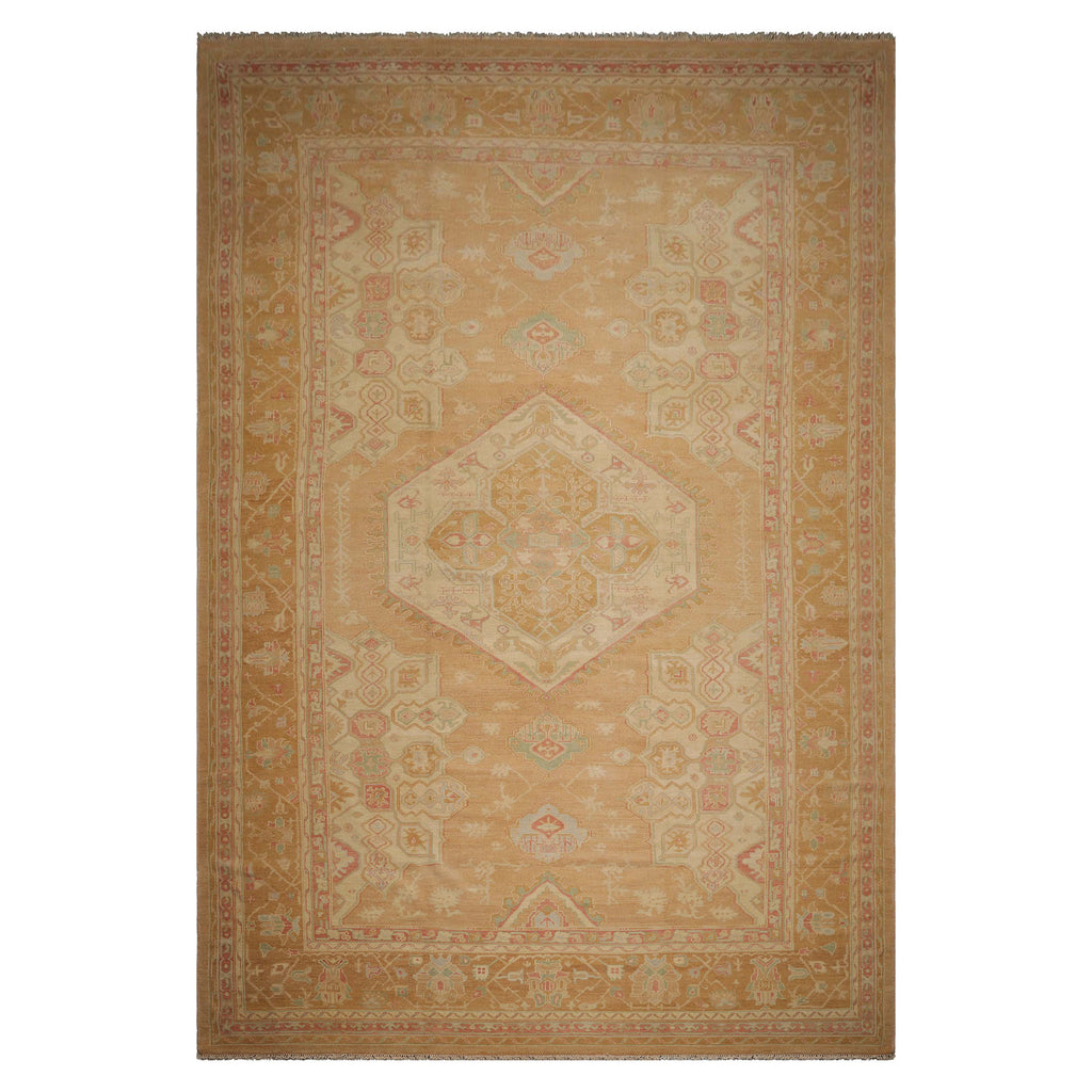 Oversize Tan, Beige, Blush Color Hand Knotted Medallion Wool Traditional Oriental Rug