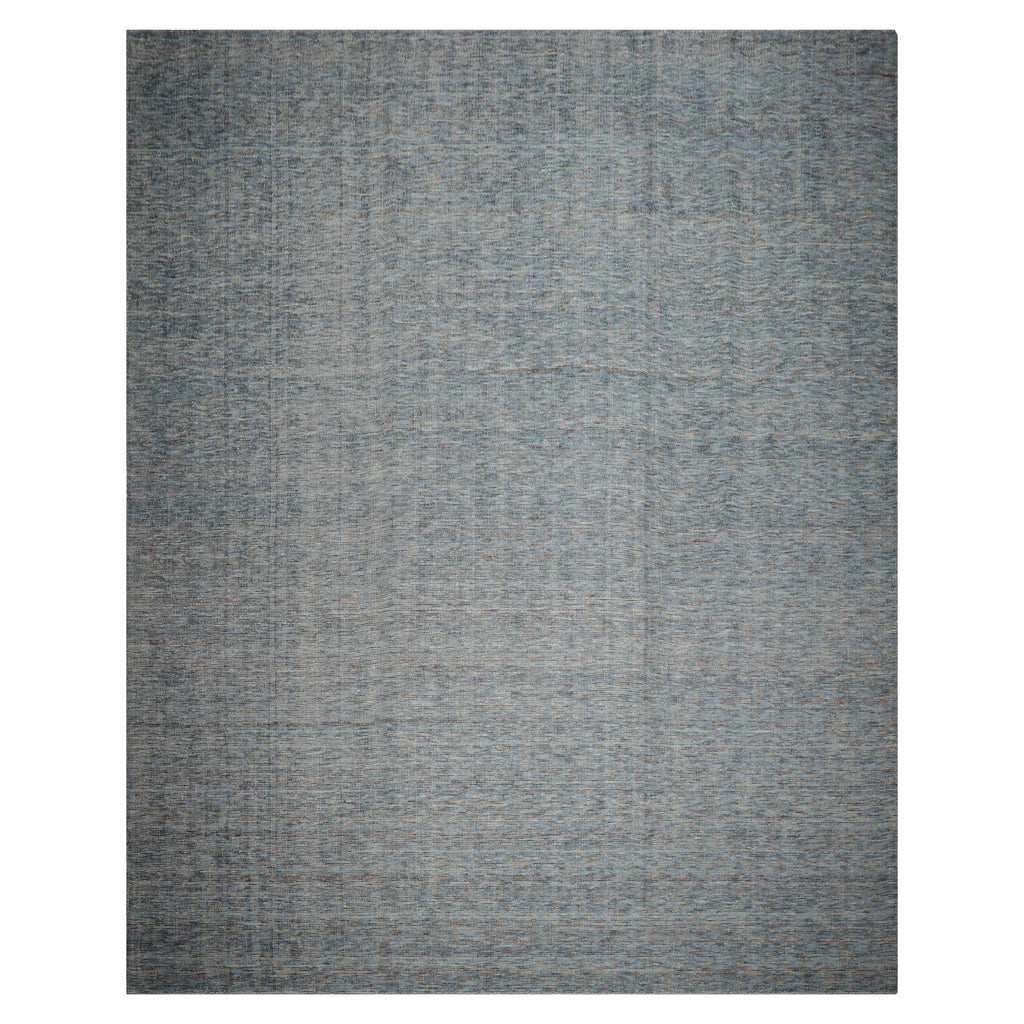 12x15 Blue, Rust, Green Color Hand Knotted Ribbed Wool Contemporary Oriental Rug
