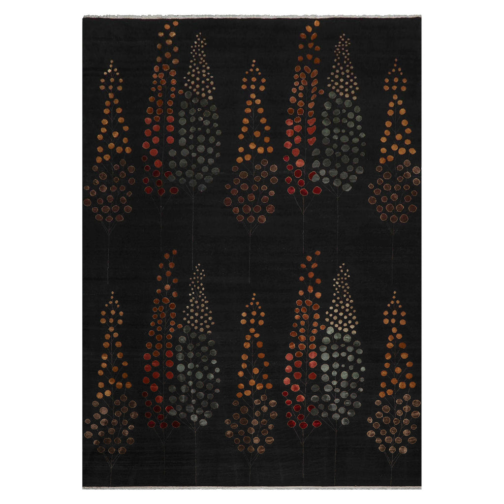 10x14 Charcoal, Gold, Aqua Color Hand Knotted Tibetan  Wool and Silk Contemporary Oriental Rug