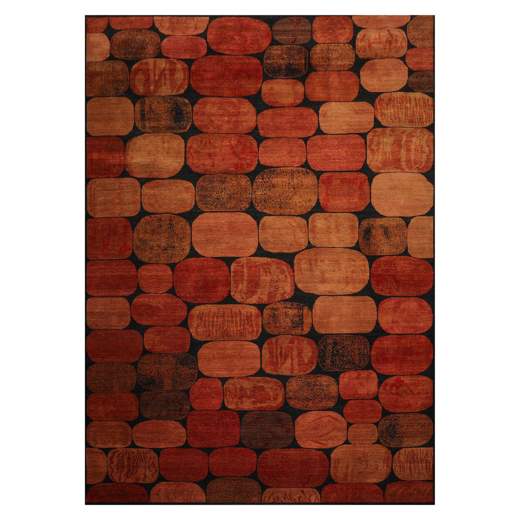 10x14 Black, Rust, Caramel Color Machine Made  Wool Contemporary Oriental Rug