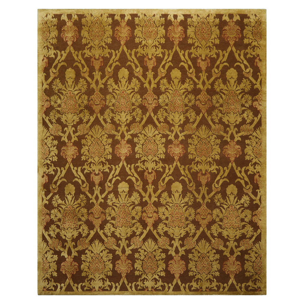 8x10 Brown, Gold, Rust Color Hand Knotted Tibetan  Wool and Silk Transitional Oriental Rug
