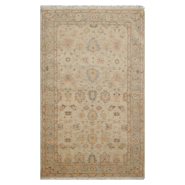 3x5 Beige, Mint, Gold Color Hand Knotted Turkish Wool Arts & Crafts/Mission Oriental Rug