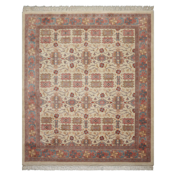 8x10 Ivory, Rose, Taupe Color Hand Knotted Jahan Wool Traditional Oriental Rug