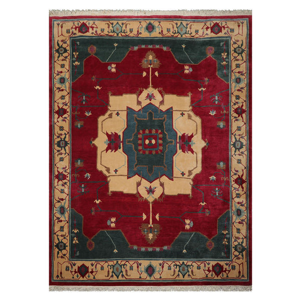 9x12 Ruby, Red, Ivory Color Hand Knotted Tibetan Wool Arts & Crafts Oriental Rug