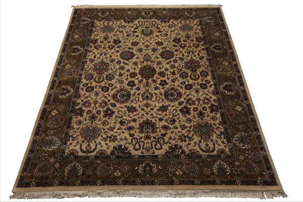 8x10 Ivory, Olive, Green Color Hand Knotted Kashan Wool Traditional Oriental Rug