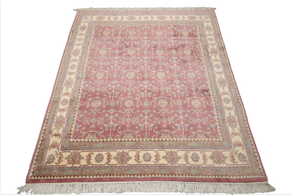 8x10 Faded Plum, Ivory, Sage Color Hand Knotted Agra New Zealand Wool Traditional Oriental Rug