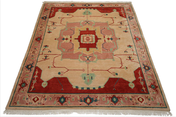 9x12 Ivory, Rose, Burnt Orange Color Hand Knotted Tibetan Wool Arts & Crafts  Oriental Rug