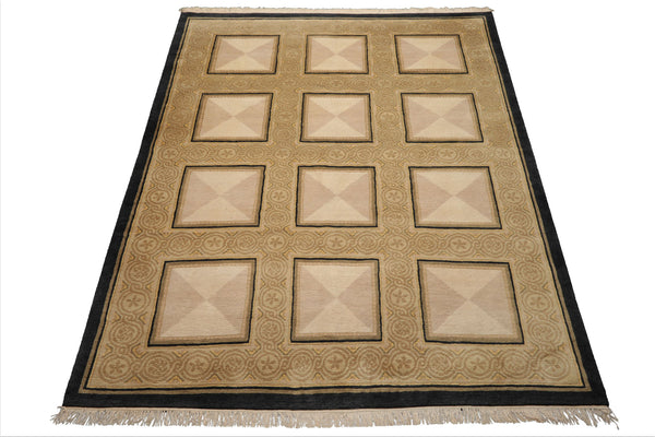 8x10 Ivory, Beige, Moss Color Hand Knotted Tibetan Wool Traditional Oriental Rug