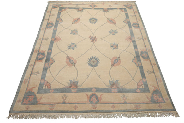8x10 Ivory, Blue, Rose Color Hand Knotted Tibetan Wool Arts & Crafts  Oriental Rug