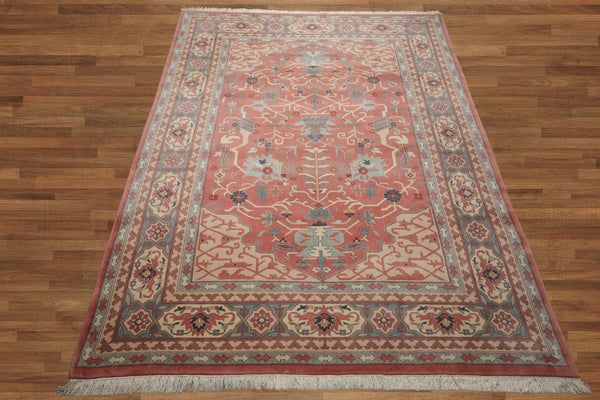 9x12 Rose, Ivory, Aqua Color Hand Knotted Heriz Wool Traditional  Oriental Rug