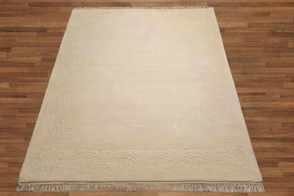 8x10 Ivory, , Color Hand Knotted French Aubusson Savonnerie Wool Traditional  Oriental Rug