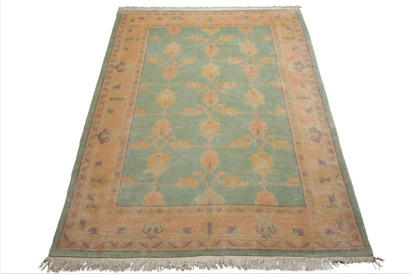 8x10 Aqua, Rose, Lavender Color Hand Knotted Tibetan Wool Arts & Crafts  Oriental Rug