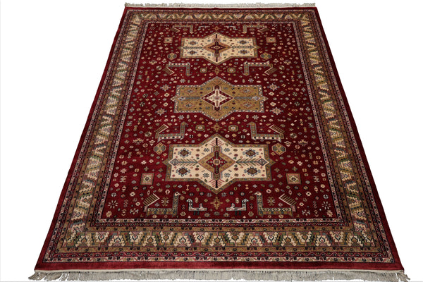 9x12 Burgundy, Ivory, Green Color Hand Knotted Shirvan New Zealand Wool Traditional  Oriental Rug