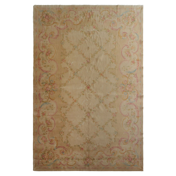 12x18 Beige, Rose, Tan Color Hand Knotted Aubusson Savonnerie Silk Traditional Oriental Rug