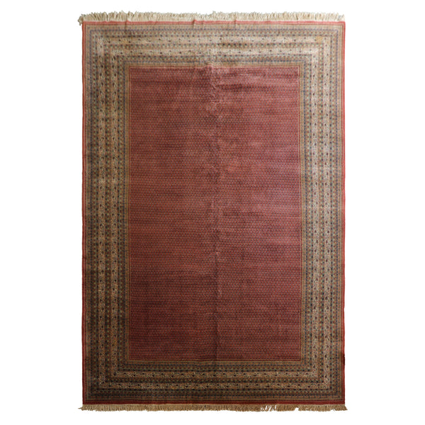 12x18 Rust, Rose, Beige Color Hand Knotted Paisley Wool Traditional Oriental Rug