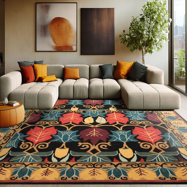 Multi Size Charcoal Gold Eggplant Color Hand Tufted  Wool Transitional Oriental Rug