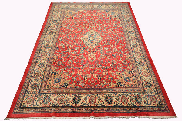 9x13 Rose, Ivory, Blush Color Hand Knotted Mahal Wool Traditional Oriental Rug