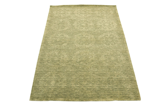 5x8 Tone on Tone Sage, , Color Hand Knotted Tibetan Wool Transitional Oriental Rug