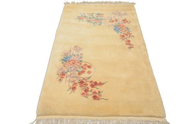 4x6 Ivory, Blush, Taupe Color Hand Knotted French Aubusson Savonnerie Wool Traditional Oriental Rug