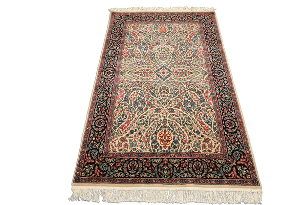 4x6 Ivory, Black, Rose Color Hand Knotted Kashan New Zealand Wool Traditional Oriental Rug