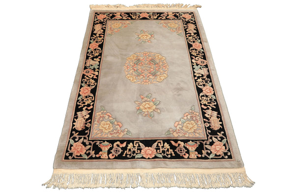 4x6 Gray, Black, Taupe Color Hand Knotted French Aubusson Savonnerie Wool Traditional Oriental Rug