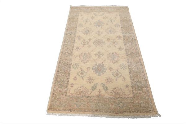 LoomBloom 3x5 Ivory Afghan Hand-Knotted Wool Rug - Transitional Oushak Charm
