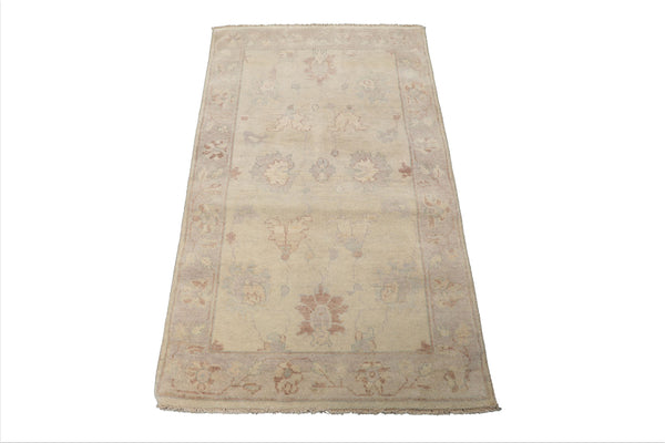 LoomBloom 3x5 Ivory Afghan Hand-Knotted Wool Rug - Transitional Oushak Sophistication