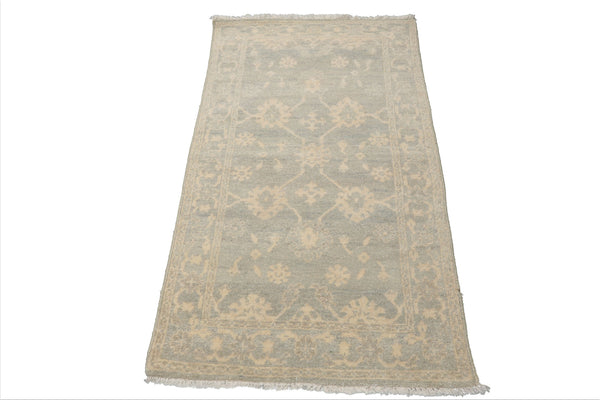 LoomBloom 3x5 Ivory Afghan Hand-Knotted Wool Rug - Transitional Oushak Refinement